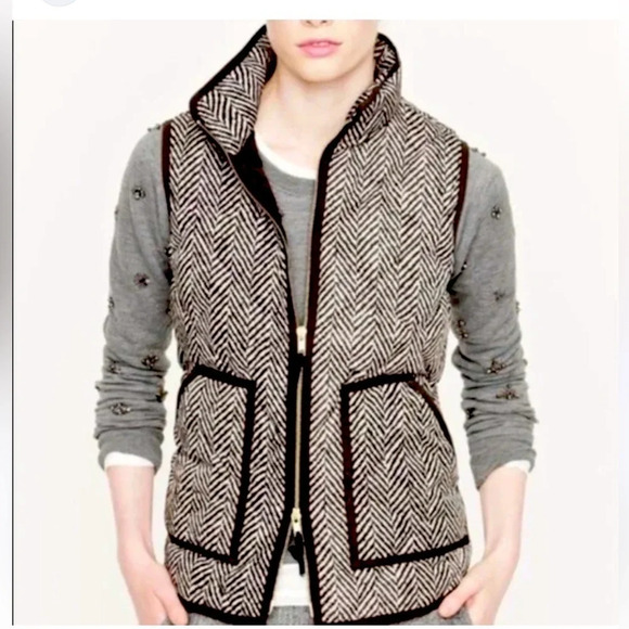 J. CREW Herringbone Excursion Quilted Down Puffer Vest Double Zipper - Picture 1 of 9